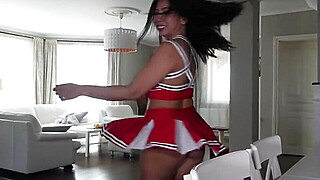 Cheerleader fucks big dildo on table Porn Video