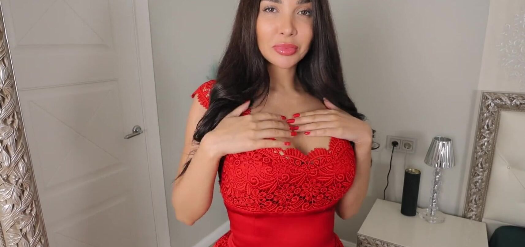 Im a PETITE BRUNETTE in a Red Dress SUCKING and RIDING DICK - Homemade sex - XXX Video photo