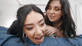 Lesbo Busty Brunette Lesbian Fucked With A Strapon Porn Video