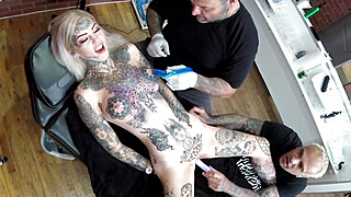 Sascha plays with Amber Luke while she gets tattooed Porn Video