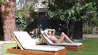 Super Slut Lily Phillips sunbathes NAKED in front of Step Brother Big Boobs Porn Video