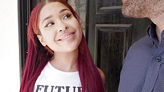 Ebony teen deepthroating survey inspector's big cock Porn Video