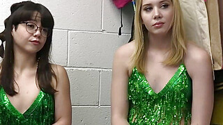 Besties gagging and riding in backroom Big Boobs Porn Video