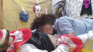 Confident stepdad!! He dressed up as a clown for Halloween and dominated me... Big Boobs Porn Video