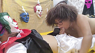 Confident stepdad!! He dressed up as a clown for Halloween and dominated me... Big Boobs Porn Video