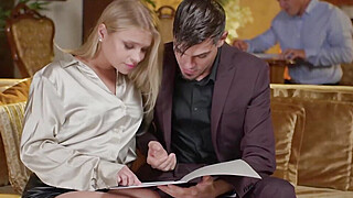 Sexy blonde secretary ditching paper work for big dicks Big Boobs Porn Video