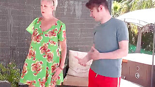 Horny Stud Fucks Mature Granny By The Pool Big Boobs Porn Video