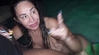 Queen Rogue fucked at the POOL in Puerto Rico! Big Boobs Porn Video